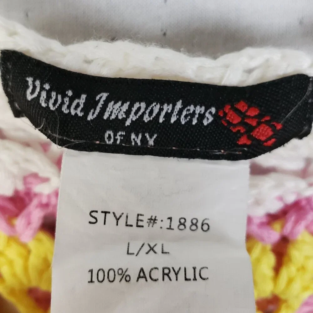 Vintage Y2K Boho Striped Colorful Fringe Crochet Knit 70s Sleeveless Top sz L/XL